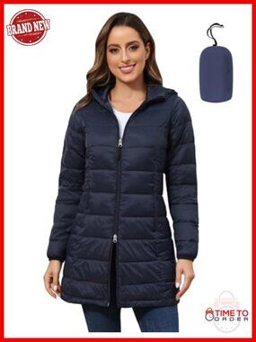 Plus Size Puffer Jacket Packable Lightweight Quilted Long Hooded Coat